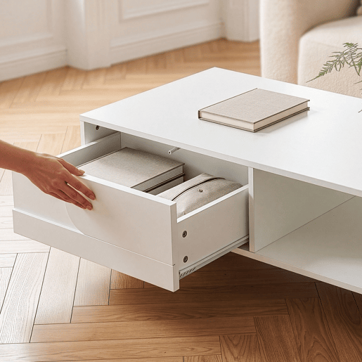 Mesa de centro Katanshumn gaveta + compartimentos 110x55x39 cm Branca en.casa Mesa de centro Katanshumn gaveta + compartimentos 110x55x39 cm Branca en.casa