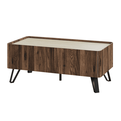 Mesa de centro Trorlon 2 gavetas 100x50x40 cm NogueiraTravertino en.casa