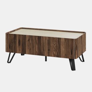 Mesa de centro Trorlon 2 gavetas 100x50x40 cm NogueiraTravertino en.casa