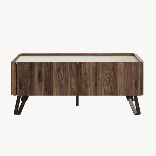 Mesa de centro Trorlon 2 gavetas 100x50x40 cm NogueiraTravertino en.casa