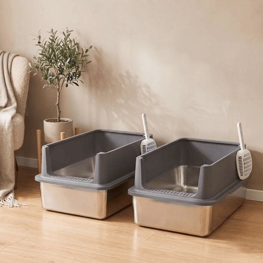 PawHut Conjunto de 2 Caixas de Areia XL em Aço Inoxidável para Gatos, com Bordo Alto, 2 Pás, Fácil de Limpar, para Gatos Grandes e Vários Gatos, Cinzento Escuro PawHut Conjunto de 2 Caixas de Areia XL em Aço Inoxidável para Gatos, com Bordo Alto, 2 Pás, Fácil de Limpar, para Gatos Grandes e Vários Gatos, Cinzento Escuro