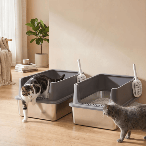 PawHut Conjunto de 2 Caixas de Areia XL em Aço Inoxidável para Gatos, com Bordo Alto, 2 Pás, Fácil de Limpar, para Gatos Grandes e Vários Gatos, Cinzento Escuro PawHut Conjunto de 2 Caixas de Areia XL em Aço Inoxidável para Gatos, com Bordo Alto, 2 Pás, Fácil de Limpar, para Gatos Grandes e Vários Gatos, Cinzento Escuro