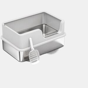 PawHut Caixa de Areia XL para Gatos em Aço Inoxidável, com Rebordo Alto, Pá, Escova e Gancho, Fácil de Limpar, Antifugas, Cinzento-Claro