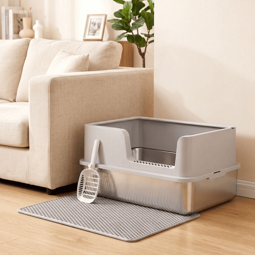 PawHut Caixa de Areia XL para Gatos em Aço Inoxidável, com Rebordo Alto, Pá, Escova e Gancho, Fácil de Limpar, Antifugas, Cinzento-Claro PawHut Caixa de Areia XL para Gatos em Aço Inoxidável, com Rebordo Alto, Pá, Escova e Gancho, Fácil de Limpar, Antifugas, Cinzento-Claro