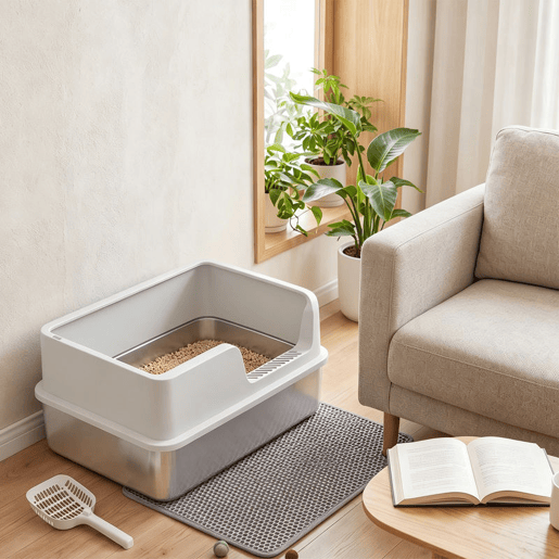 PawHut Caixa de Areia XL para Gatos em Aço Inoxidável, com Rebordo Alto, Pá, Escova e Gancho, Fácil de Limpar, Antifugas, Cinzento-Claro PawHut Caixa de Areia XL para Gatos em Aço Inoxidável, com Rebordo Alto, Pá, Escova e Gancho, Fácil de Limpar, Antifugas, Cinzento-Claro