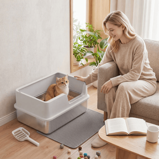 PawHut Caixa de Areia XL para Gatos em Aço Inoxidável, com Rebordo Alto, Pá, Escova e Gancho, Fácil de Limpar, Antifugas, Cinzento-Claro PawHut Caixa de Areia XL para Gatos em Aço Inoxidável, com Rebordo Alto, Pá, Escova e Gancho, Fácil de Limpar, Antifugas, Cinzento-Claro