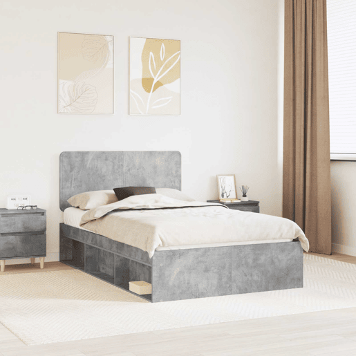 Estrutura de Cama de casal moderno com cabeceira Concreto 120 x 200 cm Estrutura de Cama de casal moderno com cabeceira Concreto 120 x 200 cm