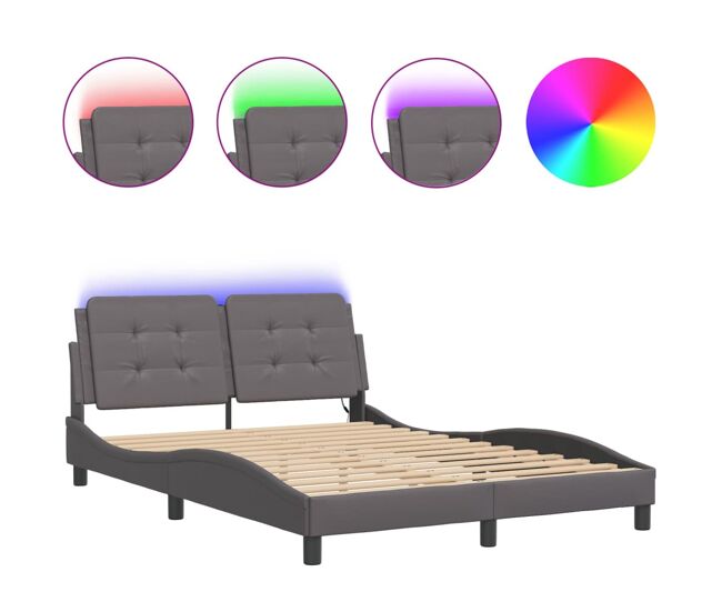 Estructura de cama doble matrimonial con led - gris 120x200 cm