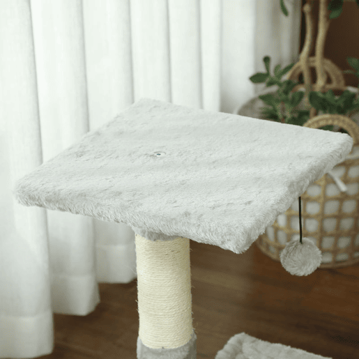 PawHut Árvore Arranhador para Gatos 50x36x70 cm com Rede, Plataforma, Postes em Sisal e Bola Suspensa Cinzento-Claro PawHut Árvore Arranhador para Gatos 50x36x70 cm com Rede, Plataforma, Postes em Sisal e Bola Suspensa Cinzento-Claro
