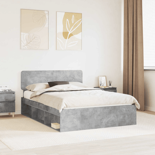 Estrutura da Cama de casal simple com cabeceira Cinza Concreto 150 x 200 cm Estrutura da Cama de casal simple com cabeceira Cinza Concreto 150 x 200 cm