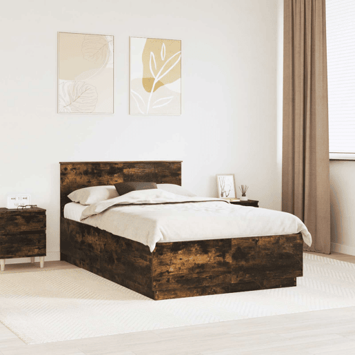 Estrutura de cama de casal com cabeceira - Carvalho Defumado 120 x 190 cm Estrutura de cama de casal com cabeceira - Carvalho Defumado 120 x 190 cm