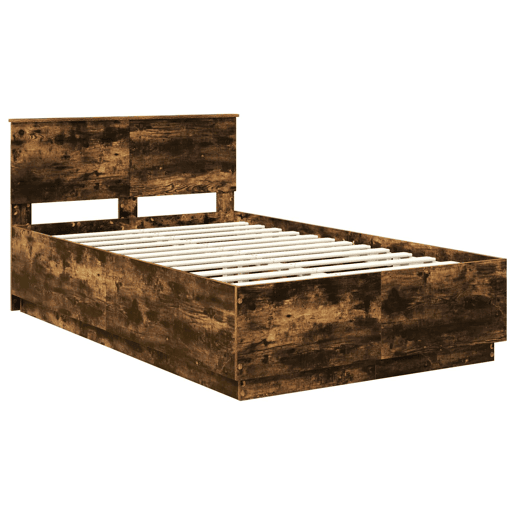 Estrutura de cama de casal com cabeceira - Carvalho Defumado 120 x 190 cm Estrutura de cama de casal com cabeceira - Carvalho Defumado 120 x 190 cm