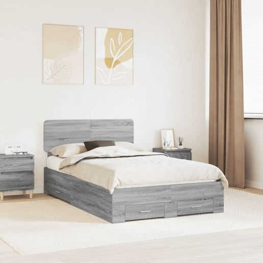 Estrutura De Cama De Casal Moderno - Cinza Sonoma 120 x 200 cm Madeira processada Estrutura De Cama De Casal Moderno - Cinza Sonoma 120 x 200 cm Madeira processada