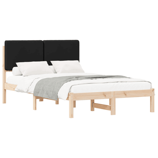 Estrutura de Cama de casal moderno com Cabeceira Estofada Preto 120 x 190 cm Estrutura de Cama de casal moderno com Cabeceira Estofada Preto 120 x 190 cm