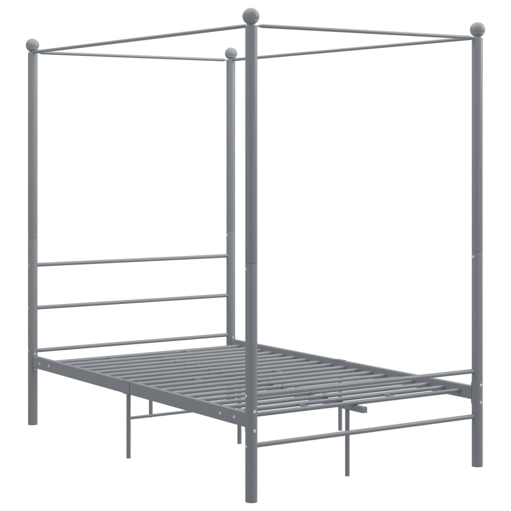 Estructura de cama doble matrimonial con dosel sin colchón metal gris 120x200 cm