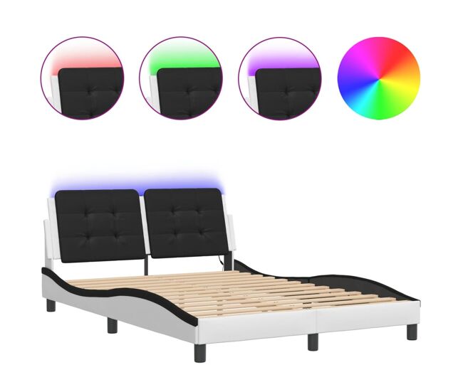 Estructura de cama doble matrimonial con led - blanco negro 120x200 cm
