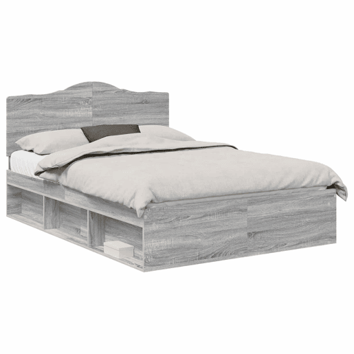 Estrutura da Cama de casal simple com cabeceira Cinza Sonoma 160 x 200 cm Estrutura da Cama de casal simple com cabeceira Cinza Sonoma 160 x 200 cm
