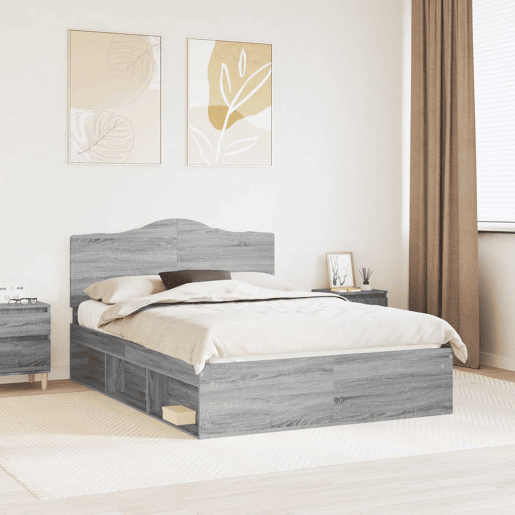 Estrutura da Cama de casal simple com cabeceira Cinza Sonoma 160 x 200 cm Estrutura da Cama de casal simple com cabeceira Cinza Sonoma 160 x 200 cm