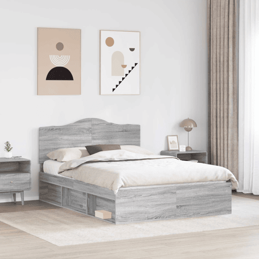 Estrutura da Cama de casal simple com cabeceira Cinza Sonoma 160 x 200 cm Estrutura da Cama de casal simple com cabeceira Cinza Sonoma 160 x 200 cm