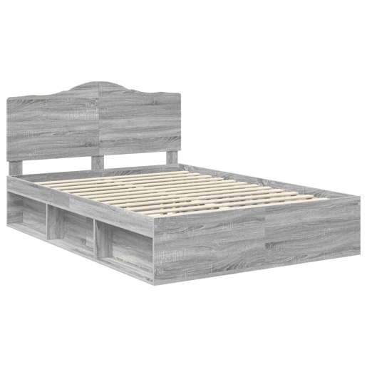 Estrutura da Cama de casal simple com cabeceira Cinza Sonoma 160 x 200 cm Estrutura da Cama de casal simple com cabeceira Cinza Sonoma 160 x 200 cm