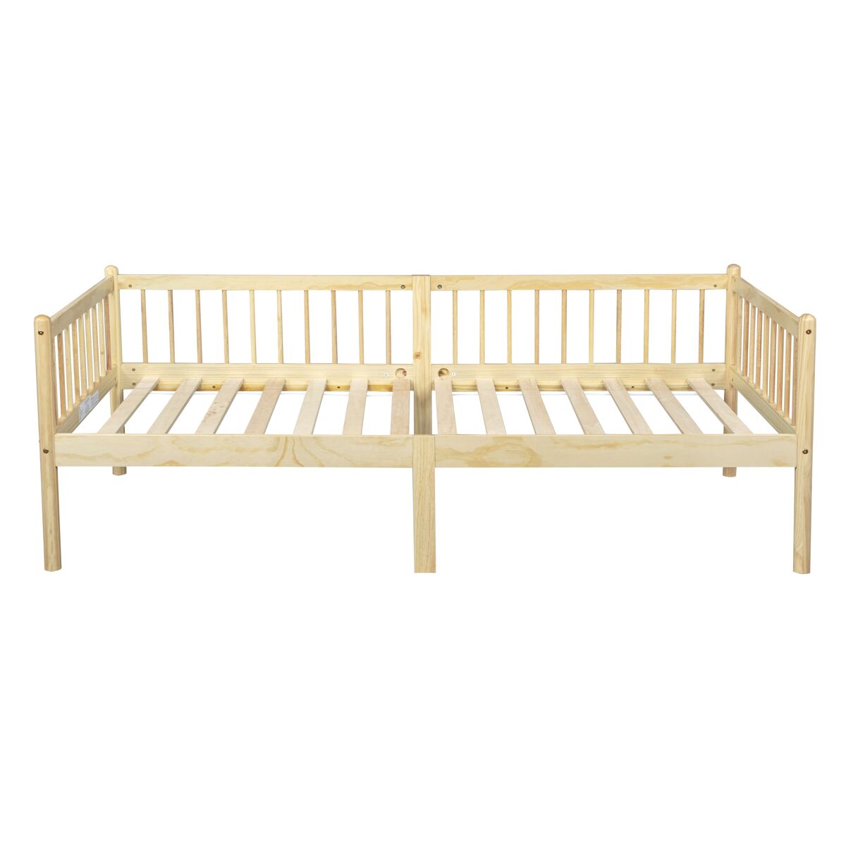 cama nido 90x200 cm - sofa cama de madera de pino con barandillas de 3 lados y 14 listones - natural