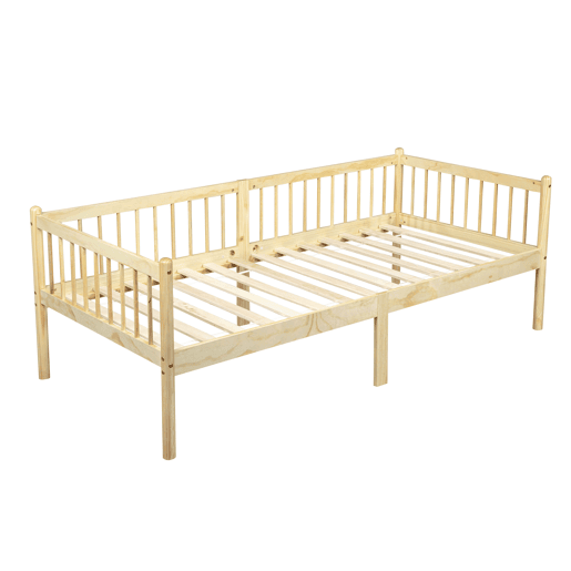 Cama-cesto 90x200 cm - Sofá-cama em madeira de pinho com grades em 3 lados e 14 ripas - Natural Cama-cesto 90x200 cm - Sofá-cama em madeira de pinho com grades em 3 lados e 14 ripas - Natural