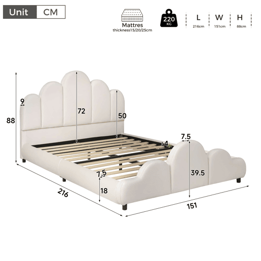 Cama infantil estofada 140x200 cm - cabeceira acolchoada, cantos arredondados, veludo - bege