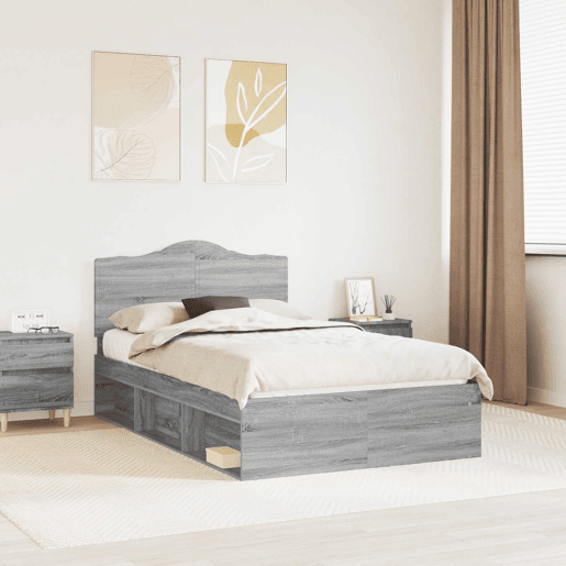 Estrutura da Cama de casal simple com cabeceira Cinza Sonoma 120 x 190 cm Estrutura da Cama de casal simple com cabeceira Cinza Sonoma 120 x 190 cm