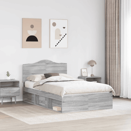 Estrutura da Cama de casal simple com cabeceira Cinza Sonoma 120 x 190 cm Estrutura da Cama de casal simple com cabeceira Cinza Sonoma 120 x 190 cm