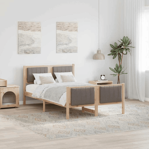 Estrutura de cama de casal com cabeceira - Marrom e taupe 120 x 190 cm Estrutura de cama de casal com cabeceira - Marrom e taupe 120 x 190 cm
