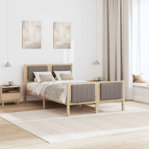 Estrutura de cama de casal com cabeceira - Marrom e taupe 120 x 190 cm Estrutura de cama de casal com cabeceira - Marrom e taupe 120 x 190 cm
