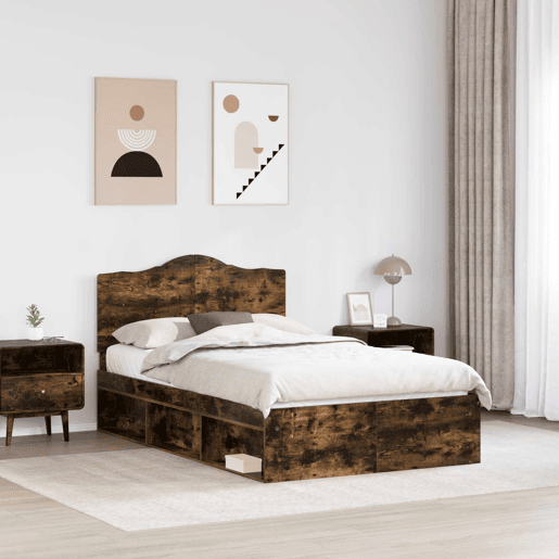 Estrutura de cama de casal com cabeceira - Carvalho Defumado 120 x 190 cm