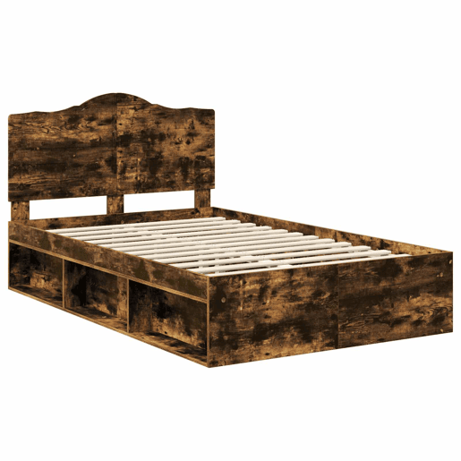 Estrutura de cama de casal com cabeceira - Carvalho Defumado 120 x 190 cm