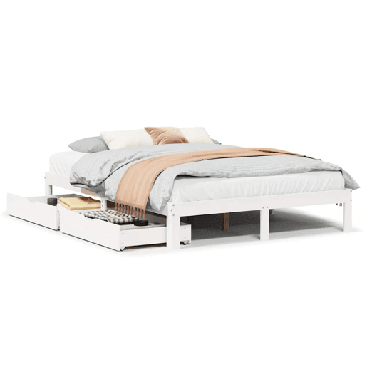 Estrutura De Cama De Casal Moderno c gavetas - 120x200 cm pinho maciço branco
