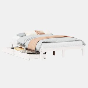 Estrutura De Cama De Casal Moderno c gavetas - 120x200 cm pinho maciço branco
