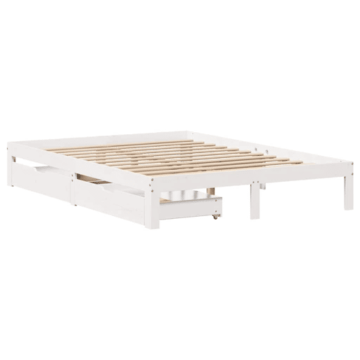 Estrutura De Cama De Casal Moderno c gavetas - 120x200 cm pinho maciço branco