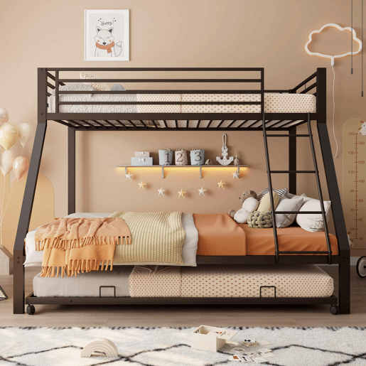 Beliche metálico 90x200140x200 cm - cama embutida com 3 lugares, escada inclinada, grade de proteção - Preto Beliche metálico 90x200140x200 cm - cama embutida com 3 lugares, escada inclinada, grade de proteção - Preto