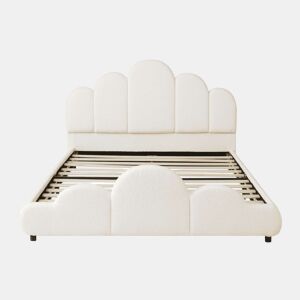Cama infantil 140 x 200 cm u2014 estofada, com cabeceira almofadada e cantos arredondados u2014 bege
