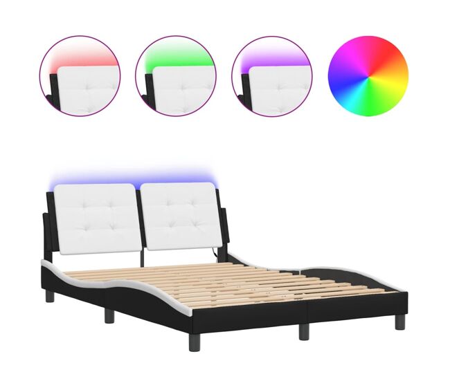Estructura de cama doble matrimonial con led - negro blanco 120x200 cm