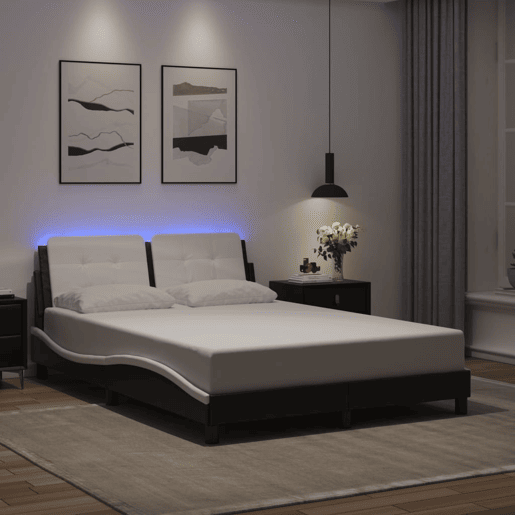 Estrutura de Cama de casal moderno com LED sem colchão Zadar 120x200cm pretobranco