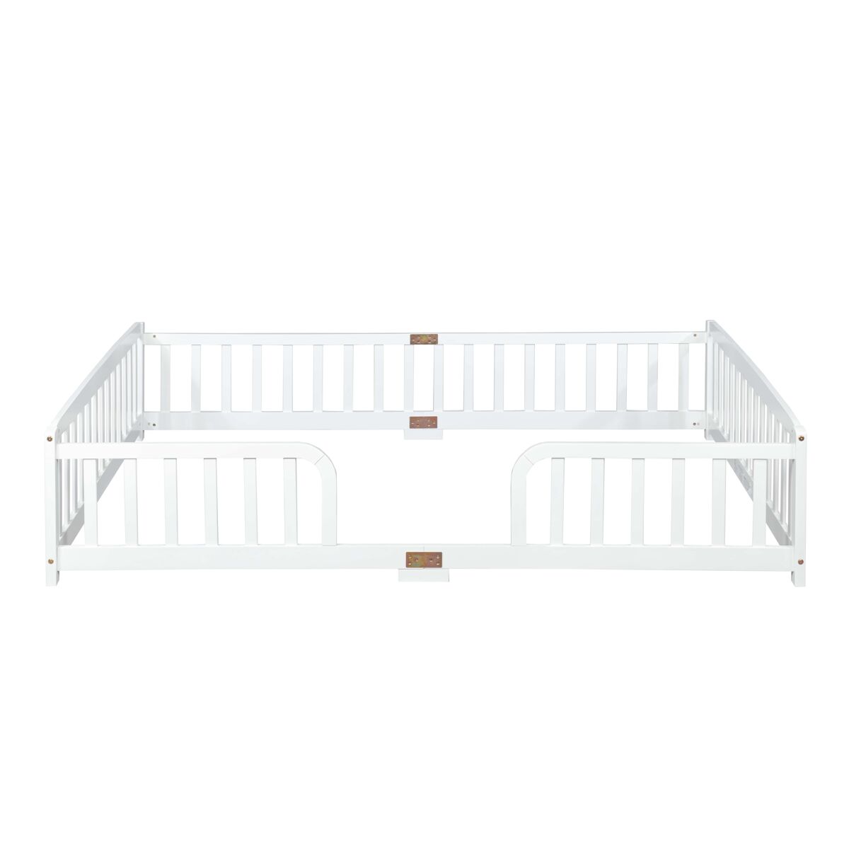 Cama infantil 140x200 cm - de madera de pino con barandillas de seguridad y entrada central - blanco