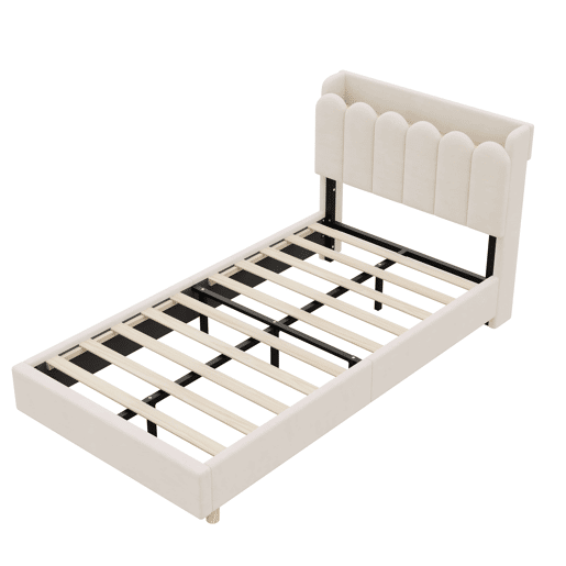 Cama individual 90x200 cm - tapizada con cabecero acolchado, somier, USB y Type-C, lámpara de lectura - beige Cama individual 90x200 cm - tapizada con cabecero acolchado, somier, USB y Type-C, lámpara de lectura - beige