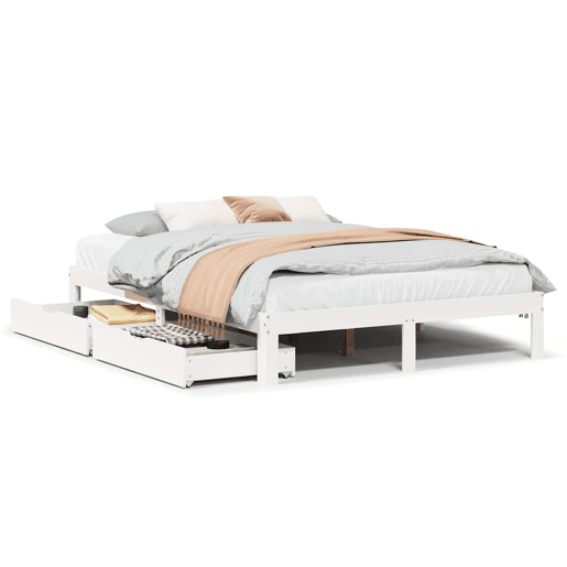 Estrutura de Cama de casal moderno com gavetas - 120x190 cm pinho maciço branco Estrutura de Cama de casal moderno com gavetas - 120x190 cm pinho maciço branco