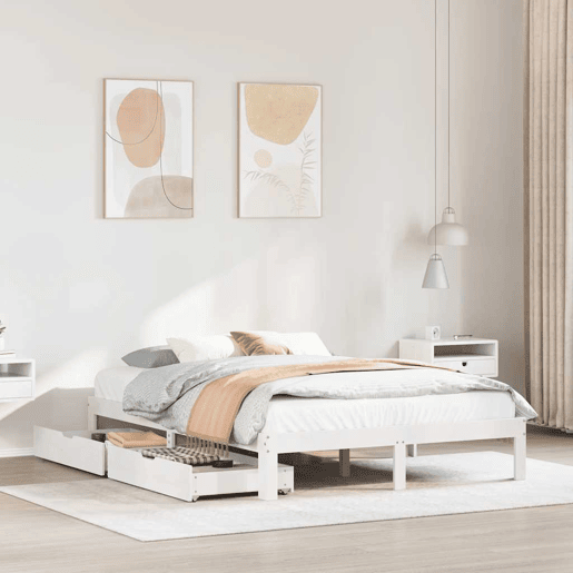 Estrutura de Cama de casal moderno com gavetas - 120x190 cm pinho maciço branco Estrutura de Cama de casal moderno com gavetas - 120x190 cm pinho maciço branco