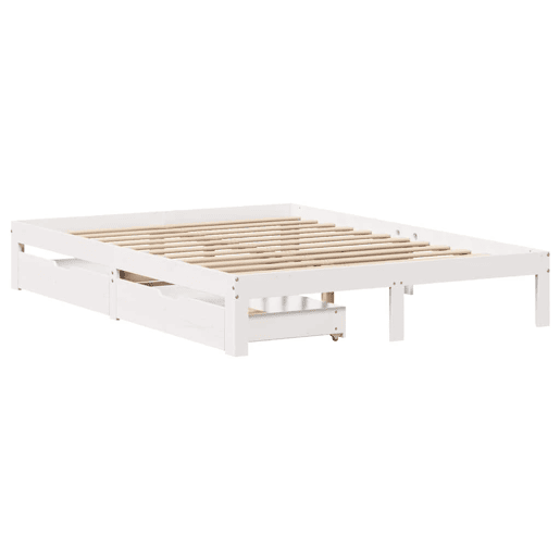 Estrutura de Cama de casal moderno com gavetas - 120x190 cm pinho maciço branco Estrutura de Cama de casal moderno com gavetas - 120x190 cm pinho maciço branco