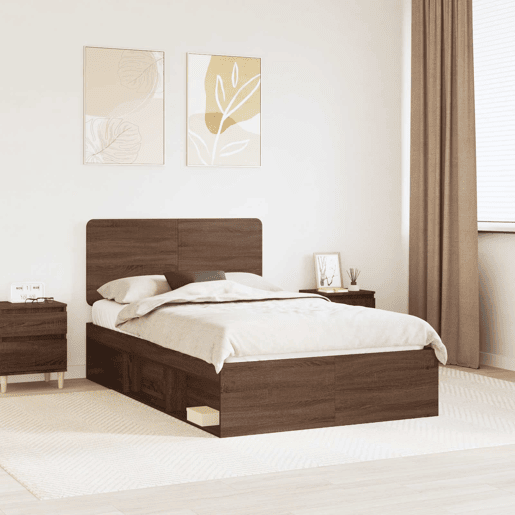 Estrutura da Cama de casal moderno com cabeceira Carvalho Marrom 120 x 200 cm