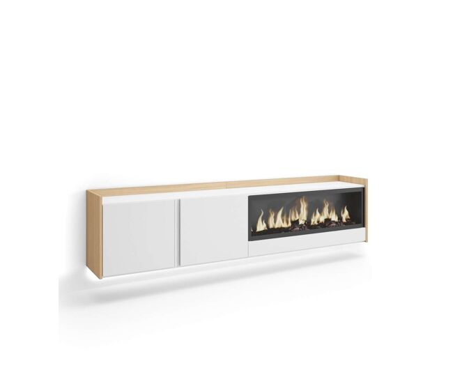 Mueble tv pujerra-01 suspendido con chimenea y led