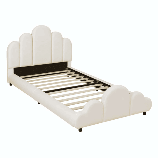 Cama infantil estofada 90x200 cm - cabeceira acolchoada, cantos arredondados, veludo - bege