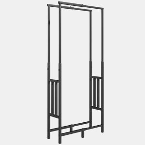 Outsunny Suporte para Lenha em Aço, Lenheiro para Interior e Exterior com Largura e Altura Ajustáveis, Carga 100 kg, 45,5-75,5x25x98-170 cm, Preto