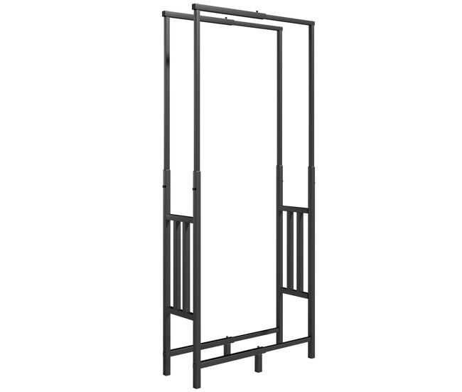 Outsunny estante de leña de acero robusto, leñero exterior con ancho y alto ajustables, soporte para leña de chimenea para interior y exterior, carga 100 kg, 45,5-75,5x25x98-170 cm, negro